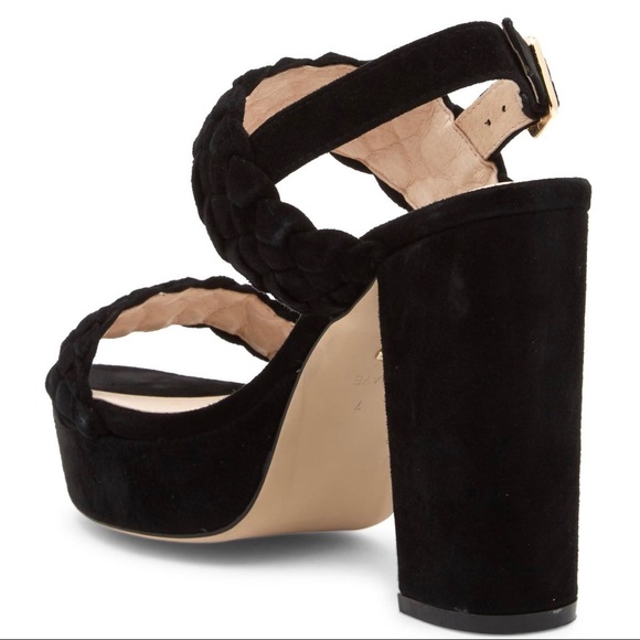 Black Suede Block Heel Platform Heels - Picture 2 of 14